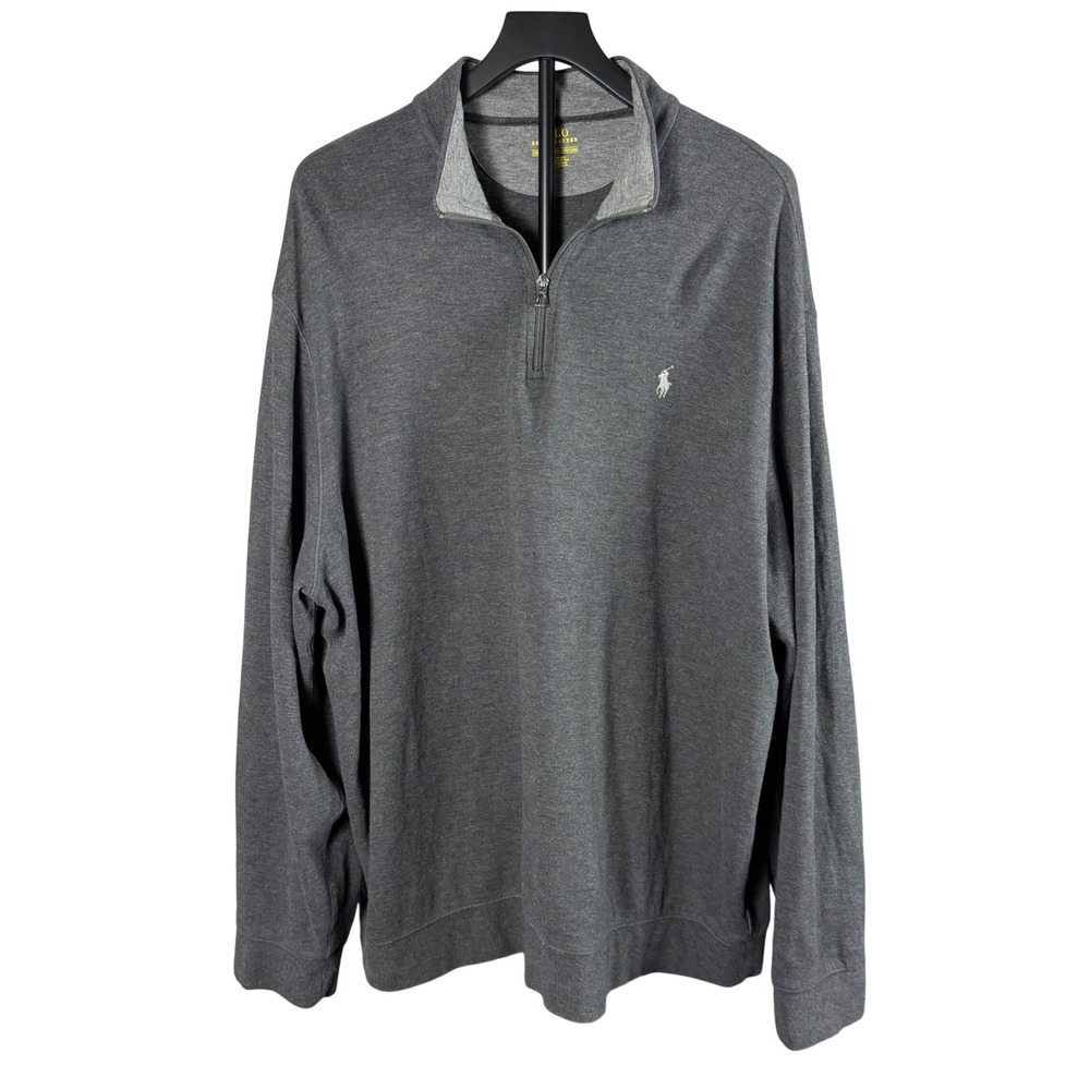 Polo Ralph Lauren Mens XXL Gray Heather Quarter Zip Pullover Pony Logo Sweatshir